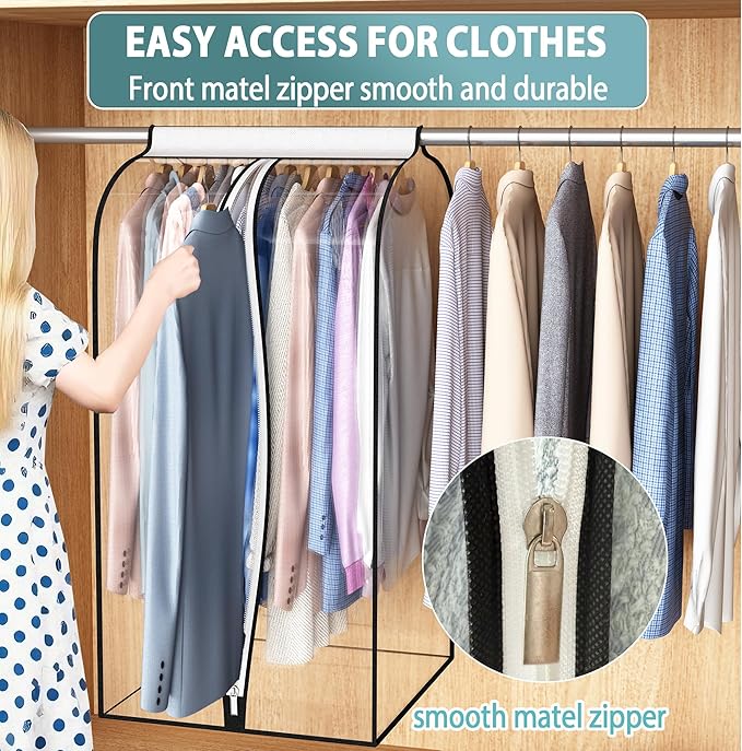 22” Gusseted Garment Bags for Hanging Clothes, All Clear Clothes Cover for Closet Storage, Wardrobe Coat Protector for Suit, Shirt Long Dress, Bottom Enclosed, 2 Pack, 60” Long
