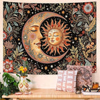 Accnicc Vintage Sun and Moon Tapestry Boho Hippie Floral Wall Tapestry for Bedroom Aesthetic Brown Celestial Spiritual Botanical Plant Small Tapestries Wall Hanging for Living Room Dorm 48 x 36 Inch