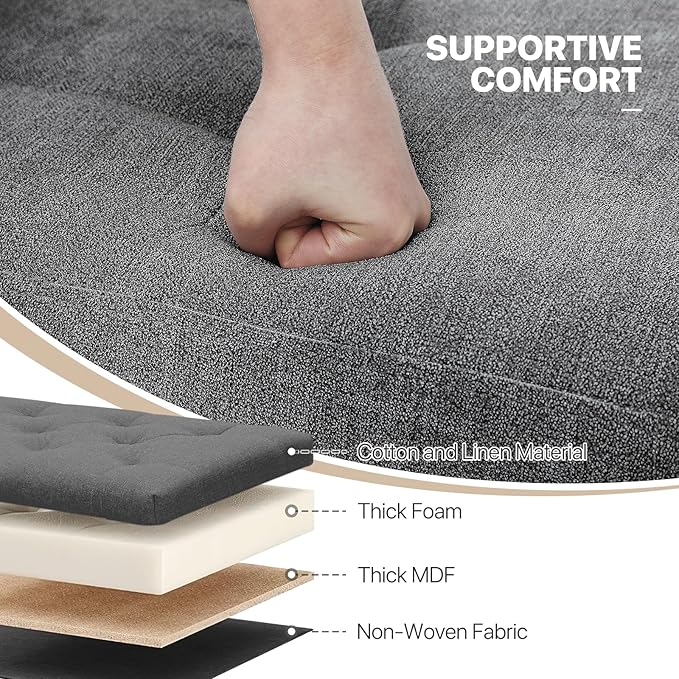 MoNiBloom 30 Inches Storage Ottoman Bench, Rectangle End of Bed Bench, Storage Padded Seat, Linen Fabric Ottoman Footrest for Living Room, Bedroom, Entryway, Dark Gray