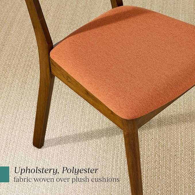 Best Choice Products Dining Chairs Set of 2, Mid-Century Modern Upholstered Wood, Armless w/Seat Cushion, Padded Backrest - Walnut/Burnt Orange