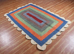 Scalloped Edge Rug, Hand Woven Natural Jute Area Rug, 5x7 Ft Beige & Multicolor Braided Sisal Kilim Rugs for Living Room, Kitchen, Entryway, Farmhouse