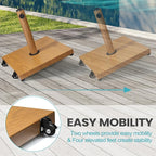 Patio Umbrella Base 43lbs Outdoor Umbrella Stand with Wheels, Heavy Duty Square Concrete Stand Market Umbrella, Teak