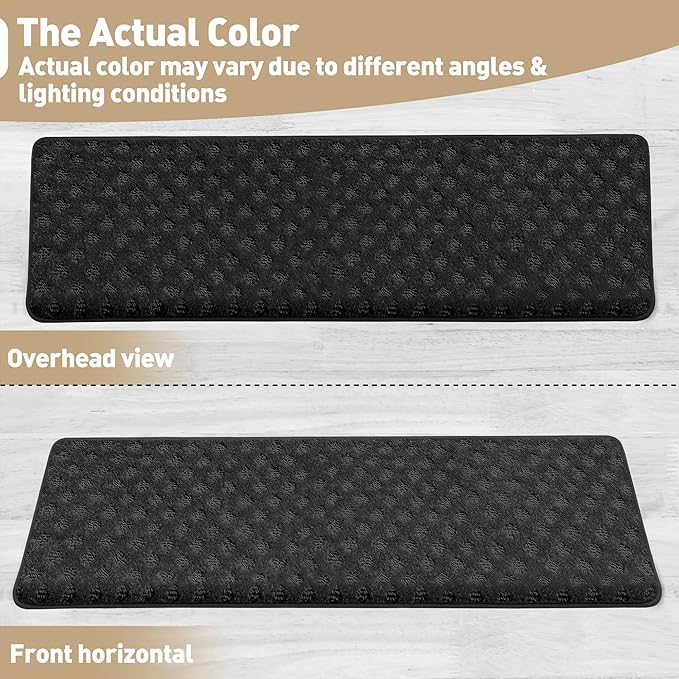PURE ERA Bullnose Carpet Stair Treads Tape Free Non-Slip Indoor Stair Protectors Pet Friendly Stair Treads for Wooden Steps 9.5" x 30"(2 Pieces,Black Mini-Diamond Trellis)