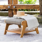 Cambridge Casual Auburn Teak Outdoor Ottoman, All Weather Padded Woven Seat