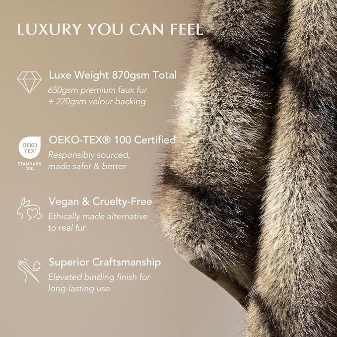 EVERGRACEHOME Luxury Faux Fur Throw Blanket, Soft Fluffy Faux Mink Blankets for Bed, Couch, Sofa, Thick Cozy Plush Warm Fur Throws with Reversible Velvet, Ombré Sable Brown, 60"x80"