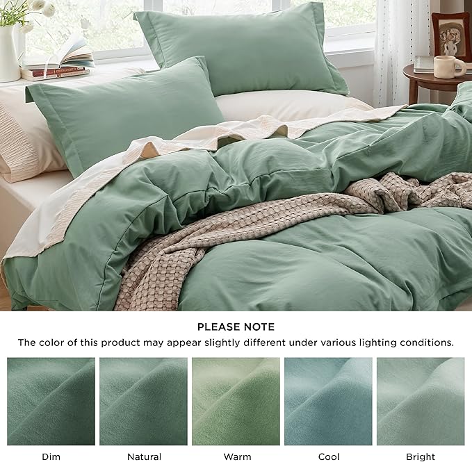 Bedsure Sage Green Duvet Cover Full Size - 3 Pieces Prewashed Extra Soft Cotton-Like Polyester Bedding Set, Includes 1 Duvet Cover 80x90 Inches with Zipper Closure & 2 Pillow Shams, No Comforter