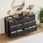 GarveeHome Fluted Dresser for Bedroom, 54 Inch Wide 6-Drawer Wood Dresser, Modern Chest of Drawers, Storage Organizer Cabinet for Living Room, Hallway, Entryway, Black