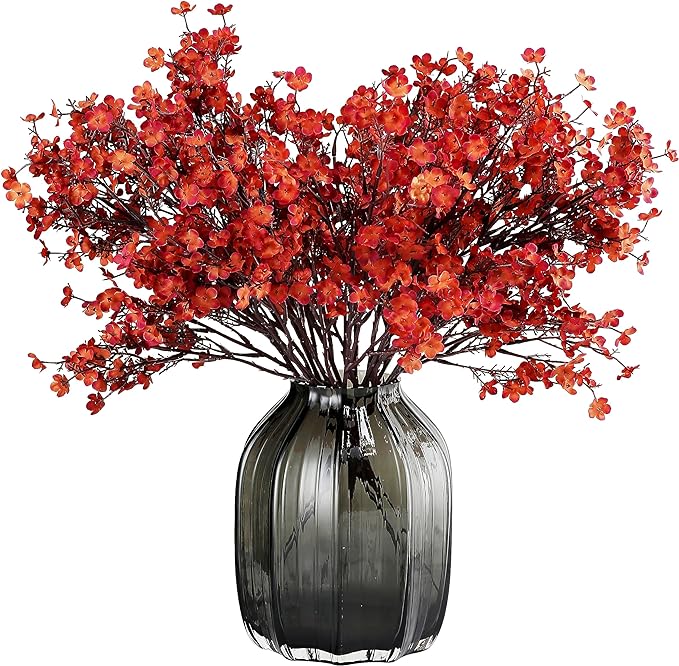 JAKY-Global Babys Breath Silk Artificial Flowers Bulk 12pcs for Fall Decor Fake Flower Bouquet Bulk for Home Kitchen Indoor Bouquet Floral Arrangement Table Centerpieces Party Decor(Burnt Red Brown)