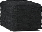 SIMPLIHOME Fredrik Square Pouf - 18 inch Wide Genuine Woven Leather Ottoman in Black, Boho-Style Footstool or Extra Seating for Living Room or Bedroom with Polystyrene Bead Filling, Assembled