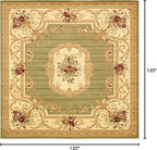 Rugs.com Chateau Collection Rug – 10 Ft Square Green Medium Rug Perfect for Living Rooms, Kitchens, Entryways