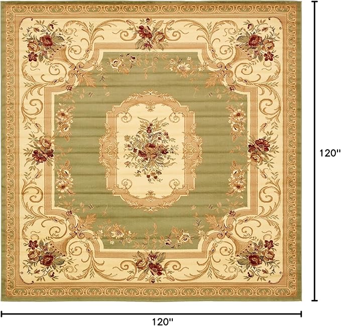 Rugs.com Chateau Collection Rug – 10 Ft Square Green Medium Rug Perfect for Living Rooms, Kitchens, Entryways