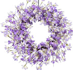 Spring Wreath for Front Door, 24 Inch Purple Forsythia Wreath for Door, Spring Wreath Blossom Cluster Flower Farmhouse on Grapevine for Festival Celebration