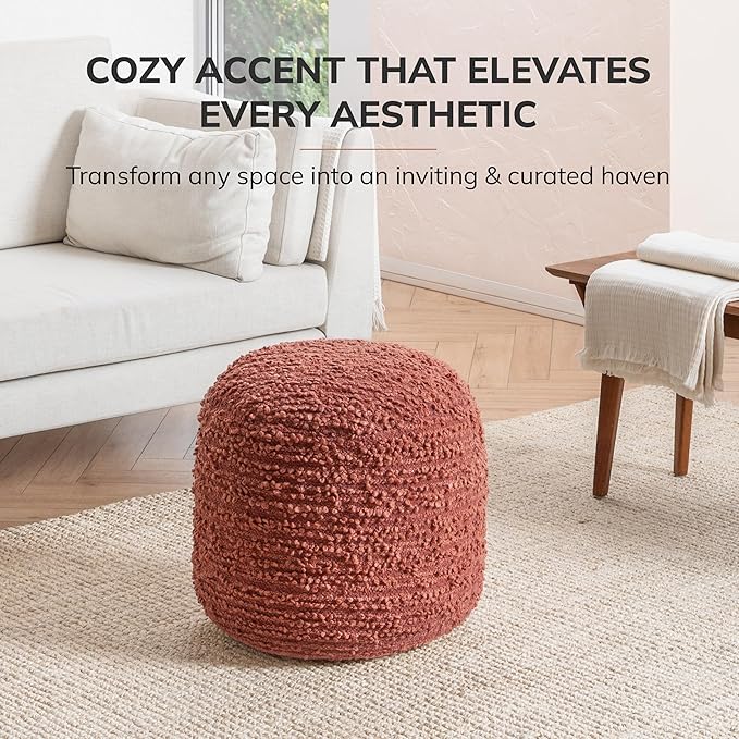 Anji Mountain 100% Handmade & Handcrafted Comfortable Home Décor Pouf Ottoman Footrest for Living Room, Bedroom, Nursery, Kidsroom, Patio Furniture - (22" x 22" x 17" - Terracotta)