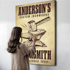 TAILORED CANVASES Custom Ironworks Wall Decor – Personalized Shop Sign for Men, Rustic Home Accent, Metal Craft Artwork, Blacksmith Knowledge Poster, Vintage Workshop Piece, Handmade Design
