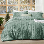 Bedsure Tufted Boho Comforter Set Queen Size - Green Boho Bed Set, GentleSoft™ 3 Pieces Farmhouse Shabby Chic Embroidery Bedding, Gifts for Woman, Soft Jacquard Queen Comforter for All Seasons