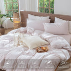 MooMee Striped Duvet Cover Set 100% Washed Cotton Linen Like Textured Breathable Durable Soft Comfy (Heathered Greyish Pink Pinstripes, Twin 68"x90")