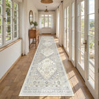 Runner Rug 2x10, Ultra-Thin Kitchen Rugs Non Slip Washable Rugs for Entryway Rug, Kitchen Runner Low Pile Vintage Soft Carpets for Living Room, Bathroom Bedroom (Beige,2'x10')