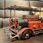 Large Antique Fire Engine Vintage Fire Truck Model Diecast Metal Truck Model Ornaments for Desktop Bar Home Shelf Decor Collectible Decorative Statue Firefighting Heroes Handcraft Firemen Gift