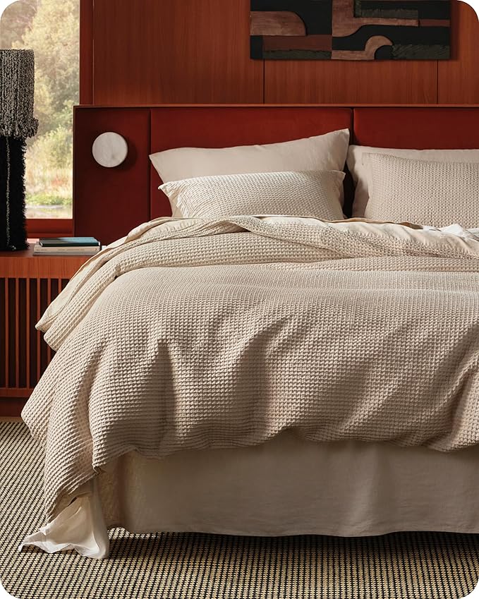 Bedsure Cotton Duvet Cover Set - 100% Cotton Waffle Weave Khaki Duvet Cover California King Size, GentleSoft™ and Breathable Cal King Tan Bedding Set for All Season, 3 Pieces, 104"x98"