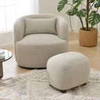 KINWELL Round Boucle Upholstered Ottoman Chair, Footstool with Soft Padded Seat, Fully Assembled Modern Sofa Couch Footrest, Extra Seating for Bedroom Entryway, Taupe(18.5" D x 23" W x 16.5" H)