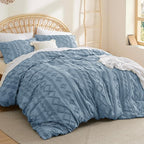 Bedsure Boho Duvet Cover Queen Size, Soft & Comfortable Elegant Design Boho Bedding for Decoration, Machine Washable Comforter Cover for All Seasons,Includes 1 Duvet Cover & 2 Pillow Shams,Dusty Blue
