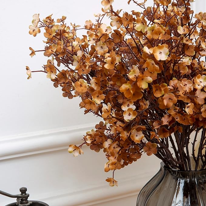 JAKY-Global Babys Breath Silk Artificial Flowers 12 Bundle Fake Plants Fall Stems Decorations for Home Farmhouse Decor Bouquets DIY Garden (Dark Brown White 12pcs)