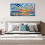 Limiyer Art Hand-painted Sea Sunrise landscape Modern Abstract Oil painting Large Canvas Art Hall Bedroom Office Wall Decoration 24x48 Inch