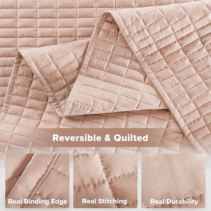 Comfort Spaces Kienna Quilt Set- Double Sided Stitching Design Summer Blanket, Lightweight, Soft, All Season Bedding Layer, Matching Sham, Blush, Coverlet Full/Queen(90"x90") 3 Piece
