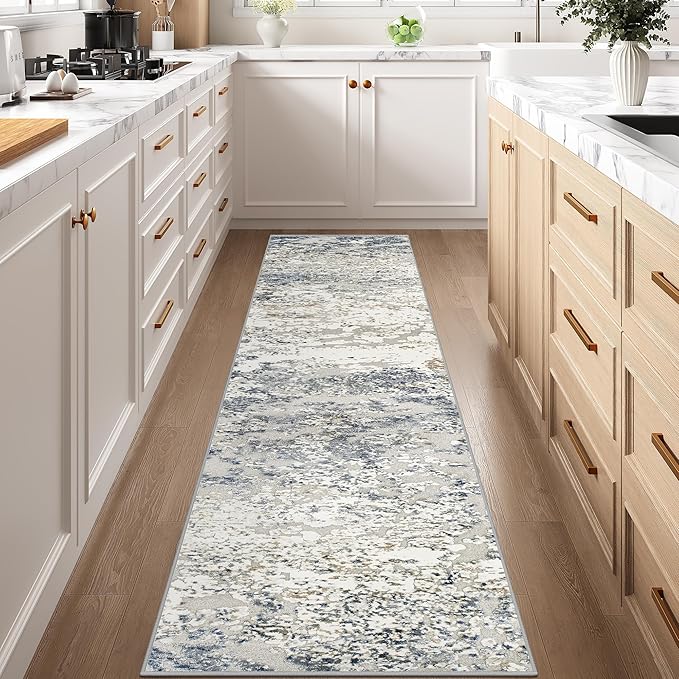 Art&Tuft 2x10 Runner Rug - Washable Runner Rugs, Non-Slip Runner Rug for Hallway, Low-Pile 2x10 Rug Runner Kitchen Laundry Room Rug Throw Carpet for Entrance Bedroom Living Room, Blue