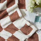 WRENSONGE Checkered Throw Blanket, Autumn Leaf Orange Soft Cozy Fluffy Warm Hand Made Throw Blankets for Couch, Sofa, Chair, Bed, Camping, Picnic, Travel Lightweight Bed Blanket - 50"*60"