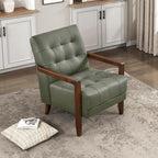 Lexicon Modern Accent Chair, Luxury Genuine Leather Match Living Room Chair with Tufted Cushions, Solid Wood Frame and Arm Rest, Comfy Upholstered Single Seat for Bedroom/Reading/Office, Green