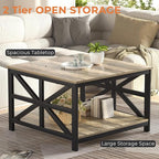 GreenForest Modern Living Room Coffee Table with 2 Tier Storage, Small Square Wood and Metal Farmhouse Center Table with Seamless One-Piece Tabletop, 27.55 Inch, Grey Wash