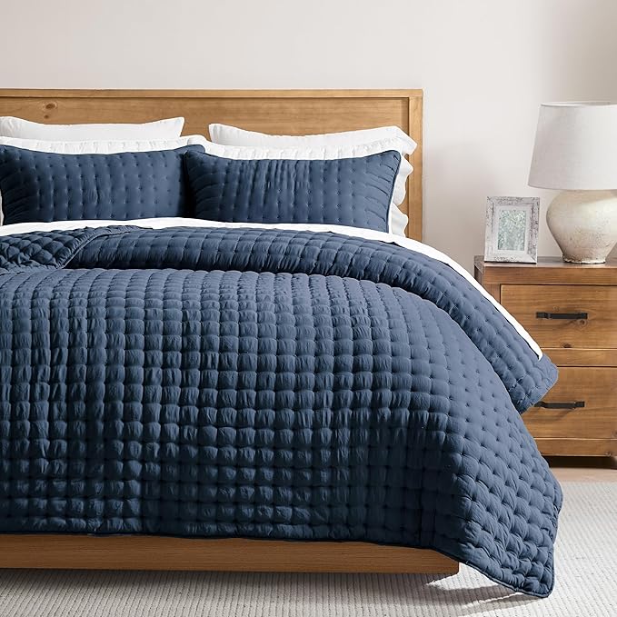 WDCOZY Navy Blue Twin Size Quilt Bedding Sets with Pillow Sham, Lightweight Soft Bedspread Coverlet, Quilted Blanket Thin Comforter Bed Cover, All Season Summer Spring, 2 Pieces, 68x90 inches