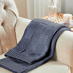 CozeCube Check Knit Throw Blanket, Steel Blue Checkered Throw for Couch, Decorative Christmas Soft Cozy Warm Knitted Blanket for Bed Sofa Living Room, 60"X80"