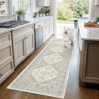 Washable Runner Rug 2.5x16, Non-Slip Long Kitchen Mats for Floor, Vintage Rug for Entryway, Soft Hallway Runner for Dining Room, Bedroom, Living Room(Beige,2.5'x16')