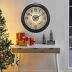 CLXEAST Illuminated Indoor Outdoor Clocks Waterproof 18 inch with Smart Night Light Sensor,Large Wall Clock with Thermometer & Hygrometer,Oil Rubbed Bronze Black,House Warming Gifts New Home