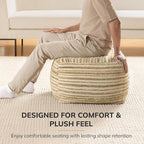 Anji Mountain Artisan Crafted Cotton Blend Pouf Ottoman | Versatile Floor Seating & Footstool for Living Room | Modern Boho Home Décor Accent | Filled Pouffe
