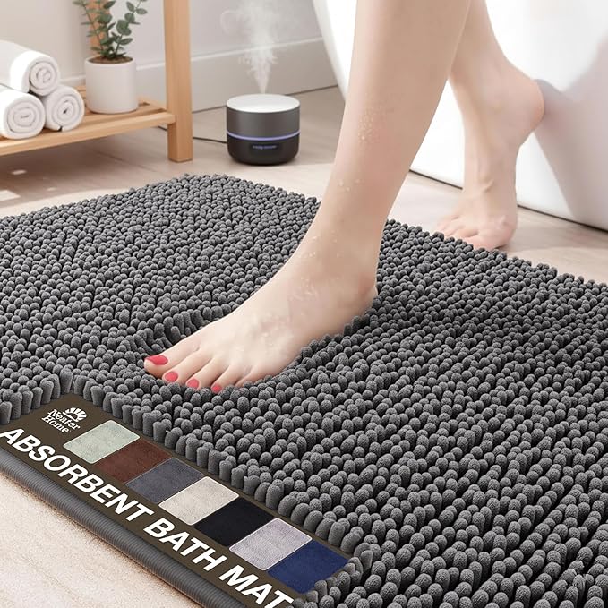 Neater Home Plush Bathroom Rugs 36x24 Thick Chenille Quick Dry Microfiber Absorbent Bath Mat, Soft Bath Rugs, Machine Washable Bathroom Floor Mat for Tub Shower Sink, Home Decor Accessories, Charcoal