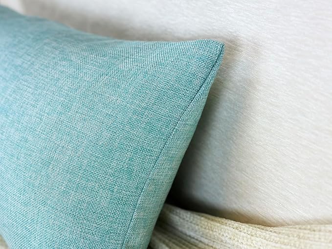 Aiking Home Woven Fine Faux Linen Throw Pillow Cover, Size 14"x26", Aqua