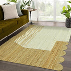 Scalloped Edge Rug, Hand Woven Natural Jute Area Rug, 6x6 Ft Square Beige & Brown Braided Kilim Rugs for Living Room, Kitchen, Entryway, Farmhouse