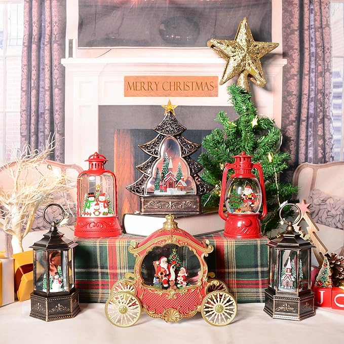 Christmas Snow Globes, Valentines Day Snow Globes, Cardinal Christmas Snow Lantern with 8 Songs, 6H Timer Battery & USB Powered Glitter Music Box for Christmas Table Decorations