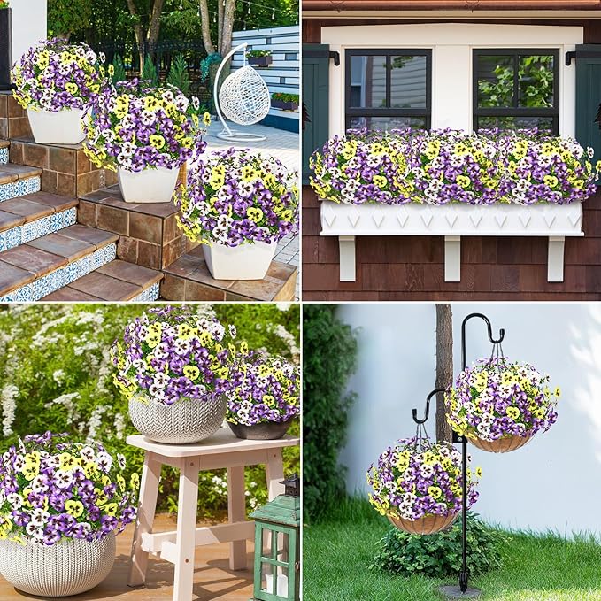 MARTINE MALL 12 Bundles Look Real Artificial Flowers for Outdoors, Realistic Fake Outdoor Flowers, UV Resistant Silk Pansy Flowers for Outside Faux Flower Plants for Outdoor Porch Garden, Mixed Colors