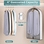 40” Garment Bags for Hanging Clothes 4” Gusseted - with Clear Window, Breathable Fabric, Metal Zipper, Suit Coat Dress Protector for Clothes Closet storage, Season Off, Moving, 3 Pack