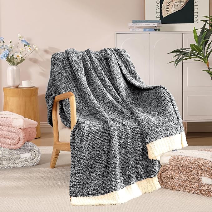WRENSONGE Throw Blanket Cationic Dyeing Black Soft Cozy Fluffy Warm Hand Made Throw Blankets for Couch, Sofa, Chair, Bed, Camping, Picnic, Travel Lightweight Bed Blanket - 50"x60"