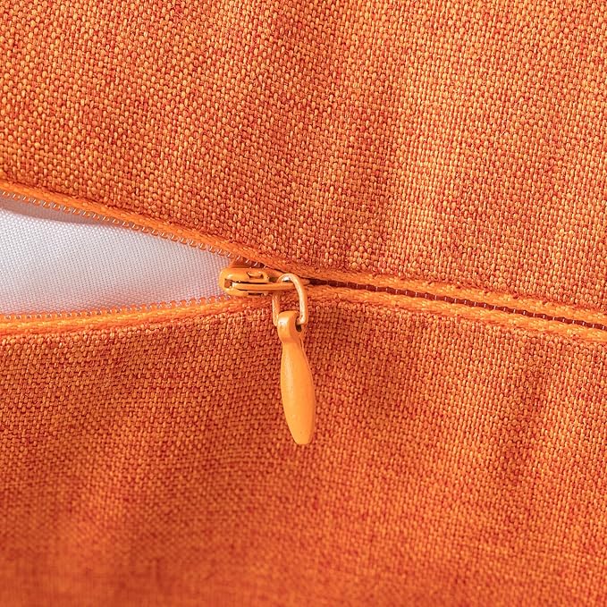 MIULEE Pack of 2 Decorative Outdoor Solid Waterproof Throw Pillow Covers Faux Linen Garden Farmhouse Cushion Cases for Summer Patio Tent Balcony Couch Sofa 16x16 Inch Bright Orange