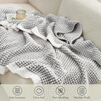 Amélie Home Waffle Chenille Throw Blanket for Couch, Pineapple Stitch Knit Soft Cozy Knit Blanket Decorative Throw for Sofa, Chair, 60"x80", Grey&Ivory