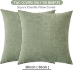 GAWAMAY Decorative Chenille Throw Pillow Covers 26x26 Inch Pack of 2, Soft Square Couch Pillow Cover for Sofa Cushion Living Room Bedroom Oversized Pillowcases Sage Green 66x66cm (ONLY Covers)
