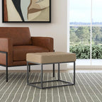 HomePop Theodore Channel Tufted Small Ottoman -Light Tan Textured Solid