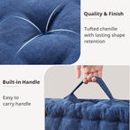 Intelligent Design Large Floor Pillow for Adults Yoga or Meditation Cushion with Handle, Floor Cushion for Board Games, Lustrous Chenille Tufted, Handsewn Scalloped Edge, Azza, 24" x 24" x 5" Navy