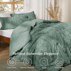 Bedsure Tufted Boho Comforter Set King Size - Green Boho Bed Set, GentleSoft™ 3 Pieces Farmhouse Shabby Chic Embroidery Bedding, Gifts for Woman, Soft Jacquard King Comforter for All Seasons